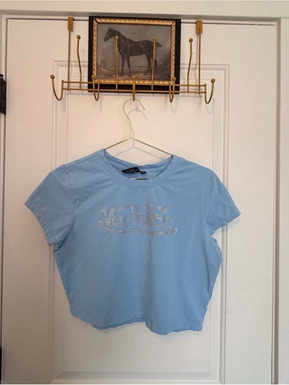 Blue Von Dutch Cropped Tee with Sparkles Size Large